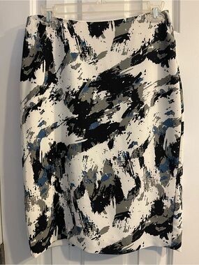 Banana Republic Abstract Brushstroke Pencil Skirt in Black, White & Blue